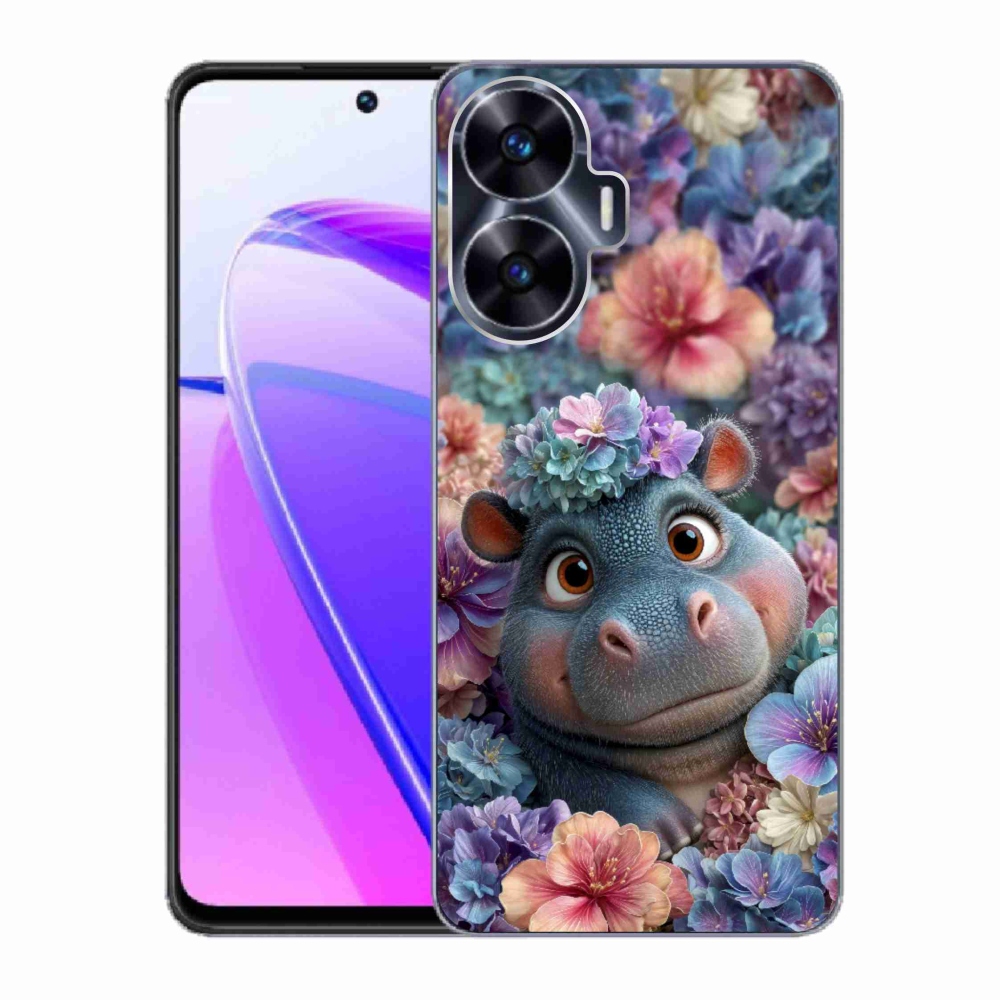 Gélový kryt mmCase na Realme C55 - hrošík v kvetoch