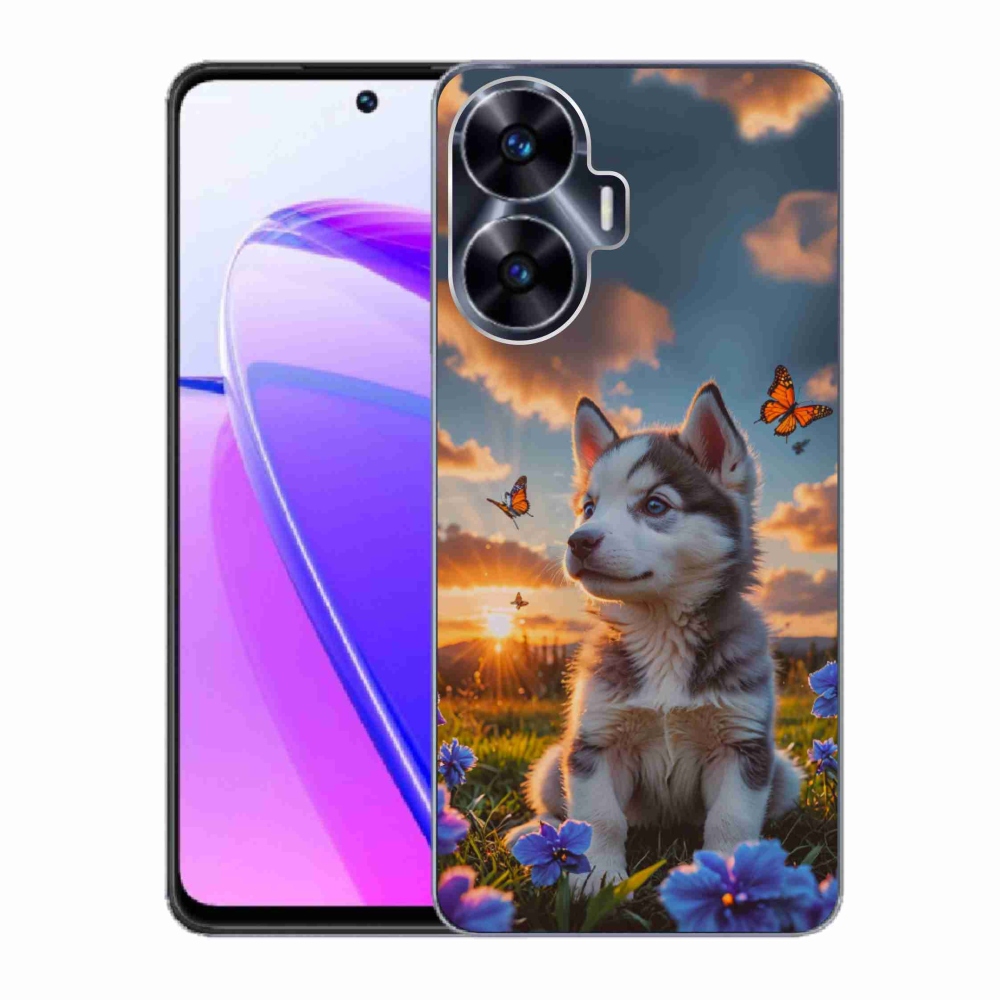 Gélový kryt mmCase na Realme C55 - husky pri západe slnka