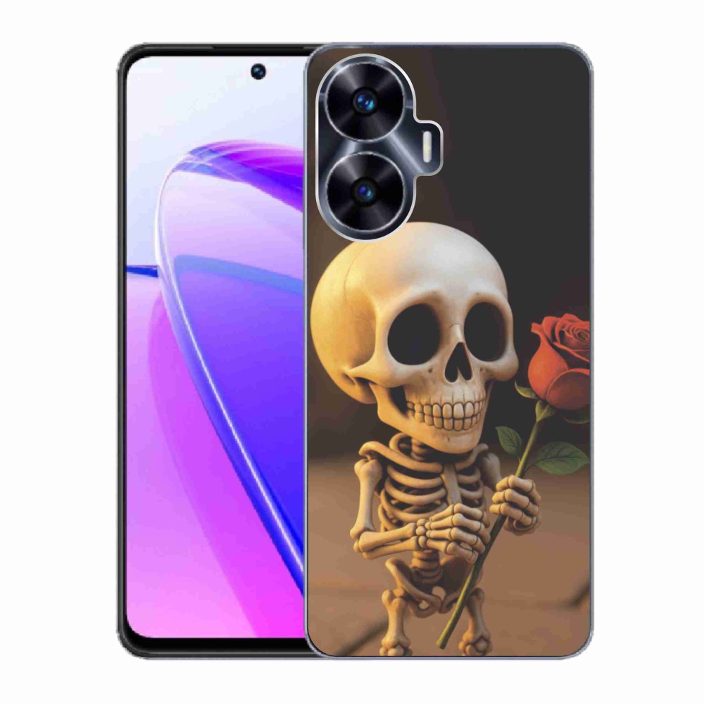 Gélový kryt mmCase na Realme C55 - kostlivec s ružou