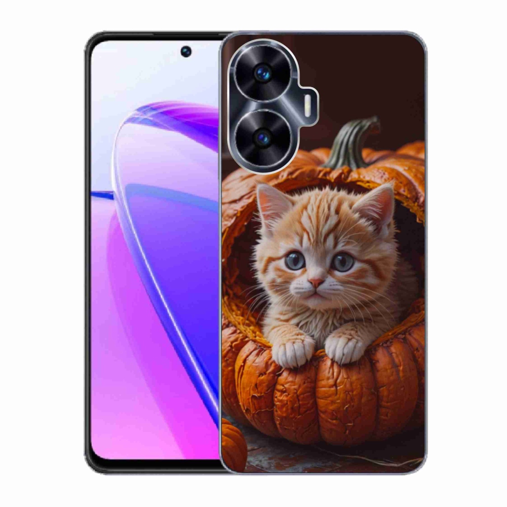 Gélový kryt mmCase na Realme C55 - mačiatko a tekvica 2