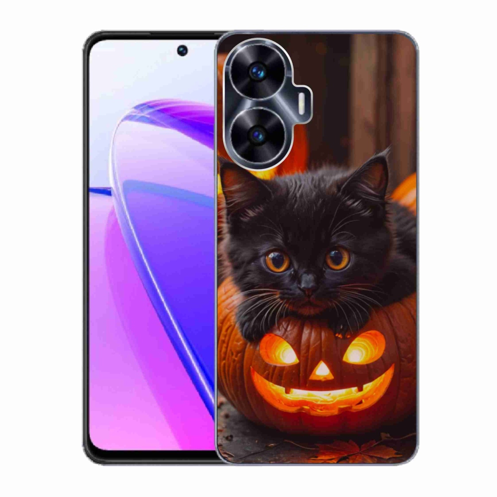 Gélový kryt mmCase na Realme C55 - mačiatko a tekvica