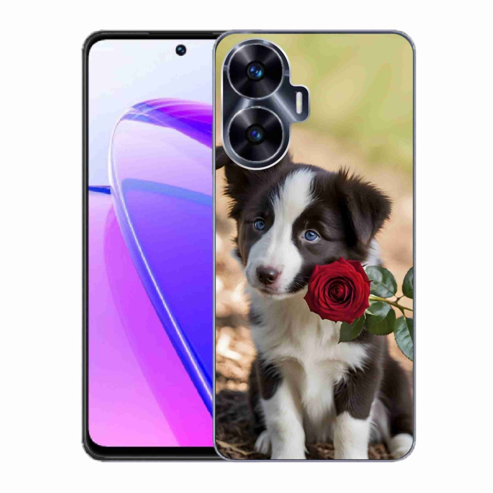Gélový kryt mmCase na Realme C55 - roztomilá border kólia s ružou