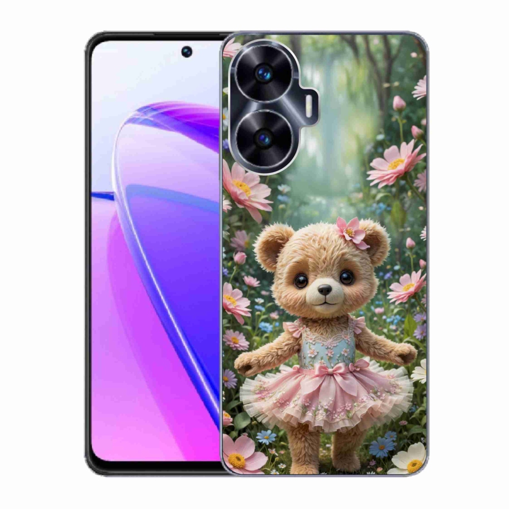 Gélový kryt mmCase na Realme C55 - roztomilý medvedík v kvetoch