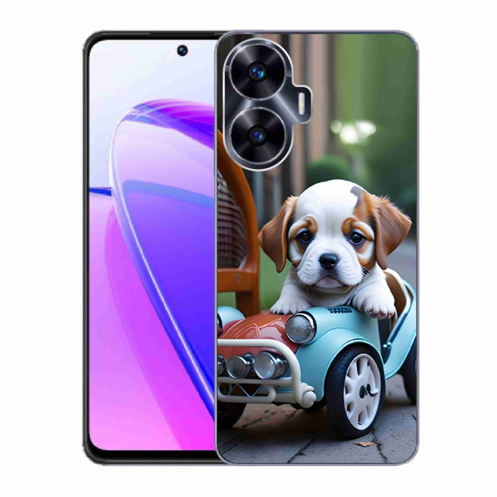 Gélový kryt mmCase na Realme C55 - šteňa v retro aute