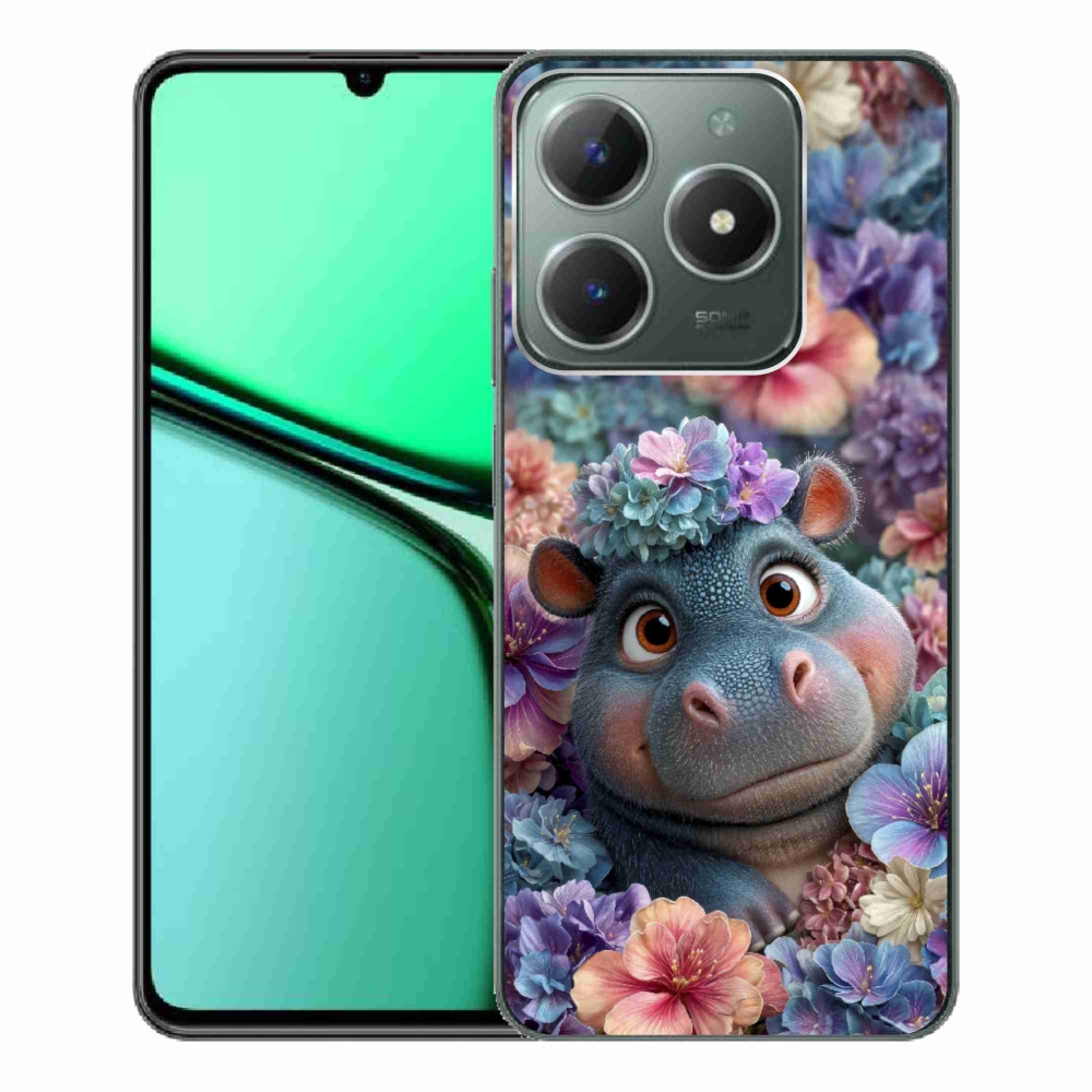 Gélový kryt mmCase na Realme C61 - hrošík v kvetoch