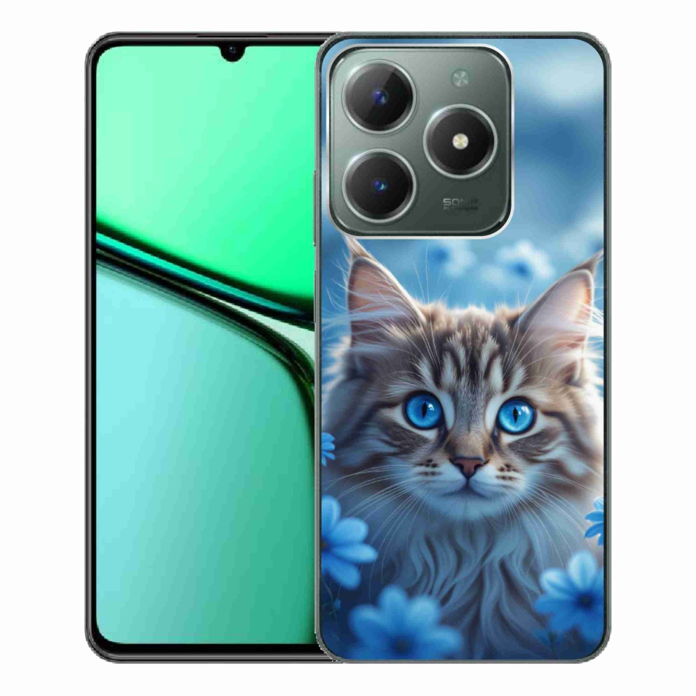 Gélový kryt mmCase na Realme C61 - mačiatko v modrých kvetoch