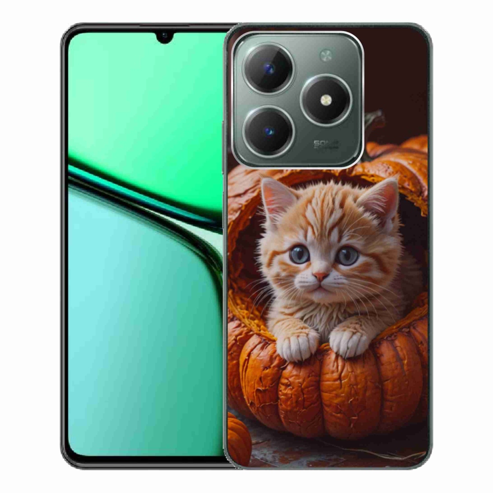 Gélový kryt mmCase na Realme C61 - mačiatko a tekvica 2