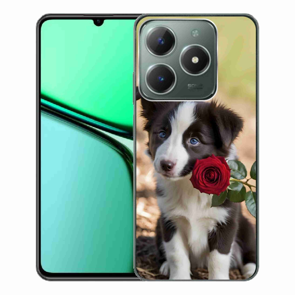 Gélový kryt mmCase na Realme C61 - roztomilá border kólia s ružou