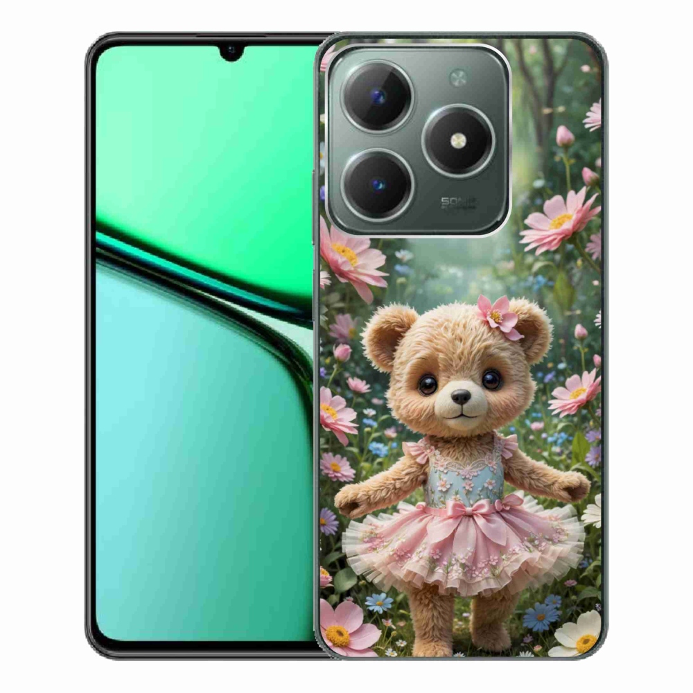 Gélový kryt mmCase na Realme C61 - roztomilý medvedík v kvetoch