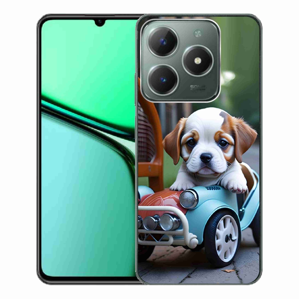 Gélový kryt mmCase na Realme C61 - šteňa v retro aute