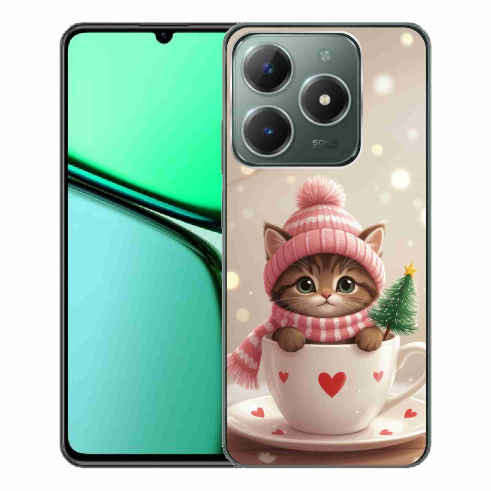 Gélový kryt mmCase na Realme C61 - vianočné mačiatko v hrnčeku
