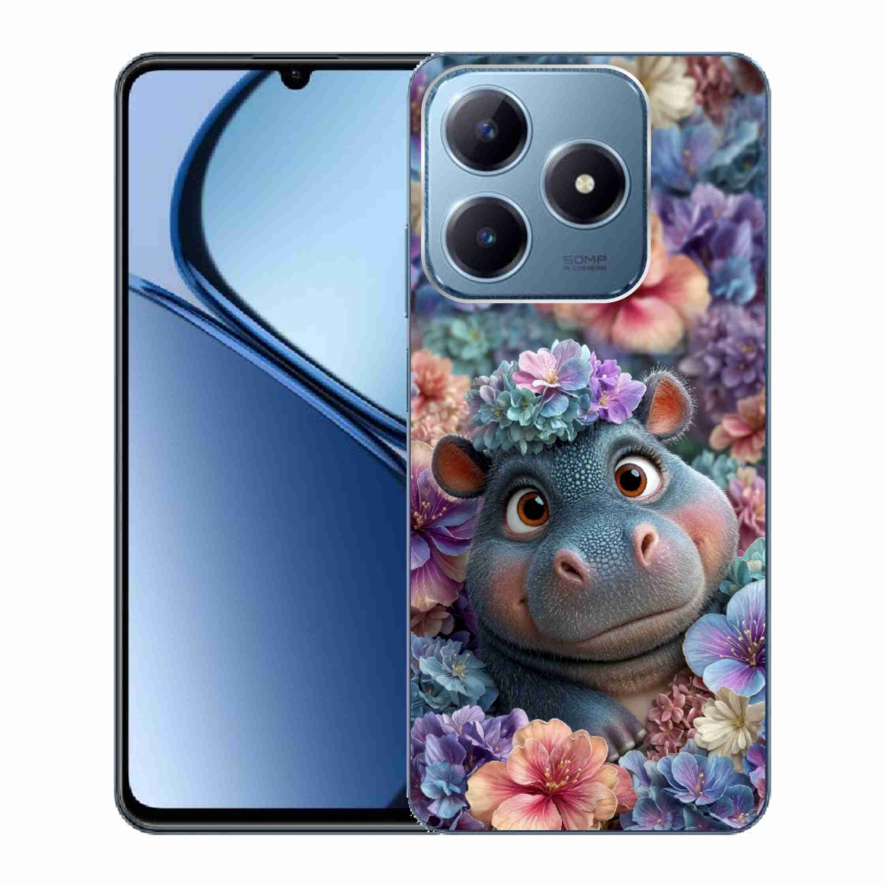 Gélový kryt mmCase na Realme C63 - hrošík v kvetoch