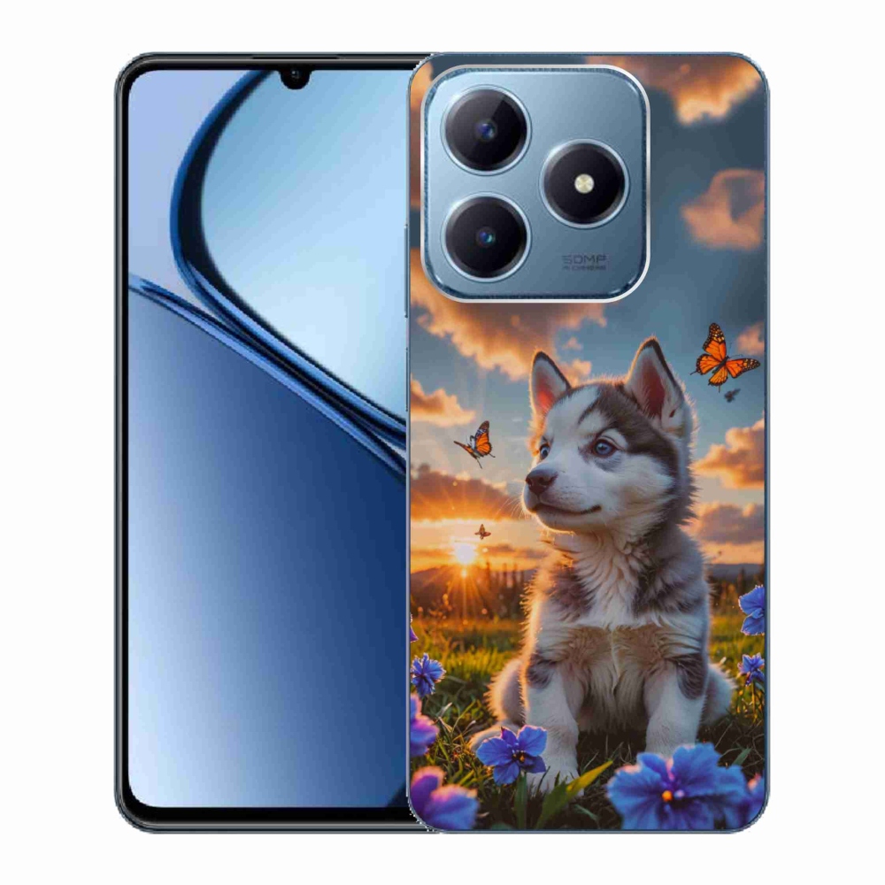 Gélový kryt mmCase na Realme C63 - husky pri západe slnka