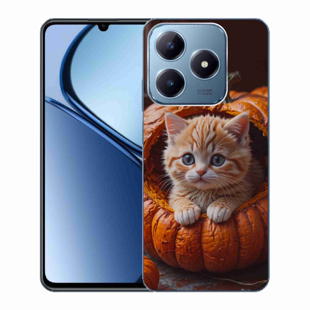Gélový kryt mmCase na Realme C63 - mačiatko a tekvica 2