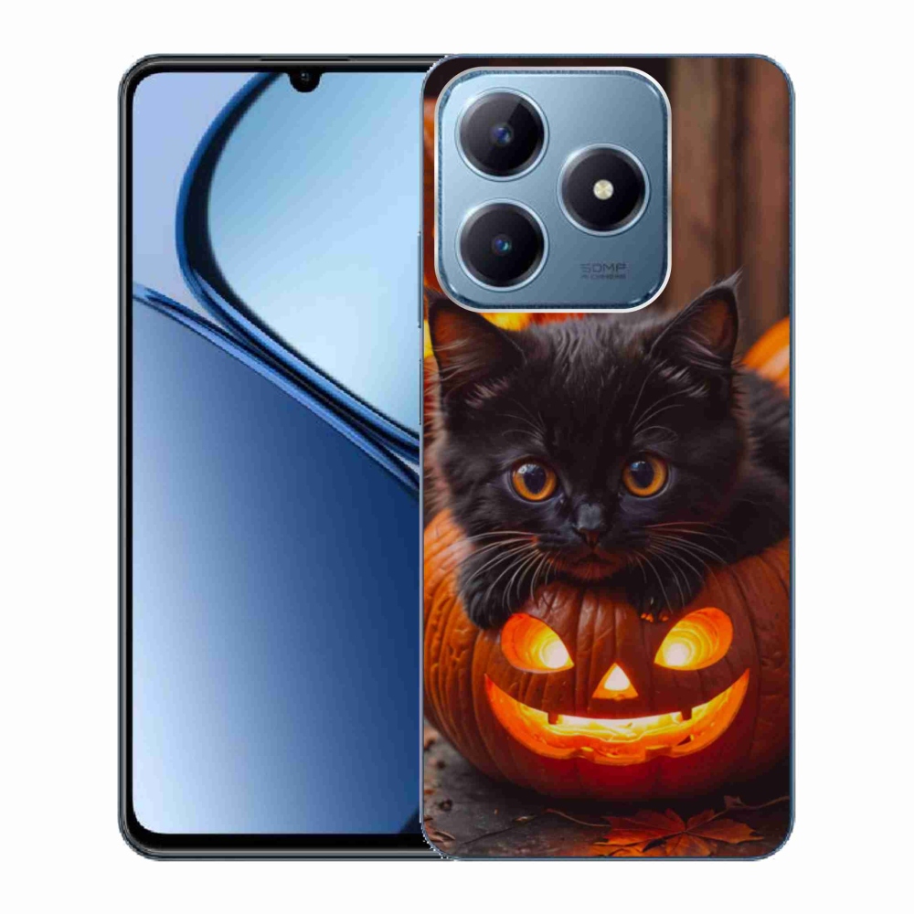 Gélový kryt mmCase na Realme C63 - mačiatko a tekvica