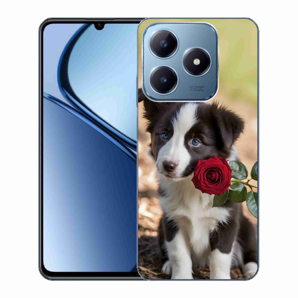 Gélový kryt mmCase na Realme C63 - roztomilá border kólia s ružou
