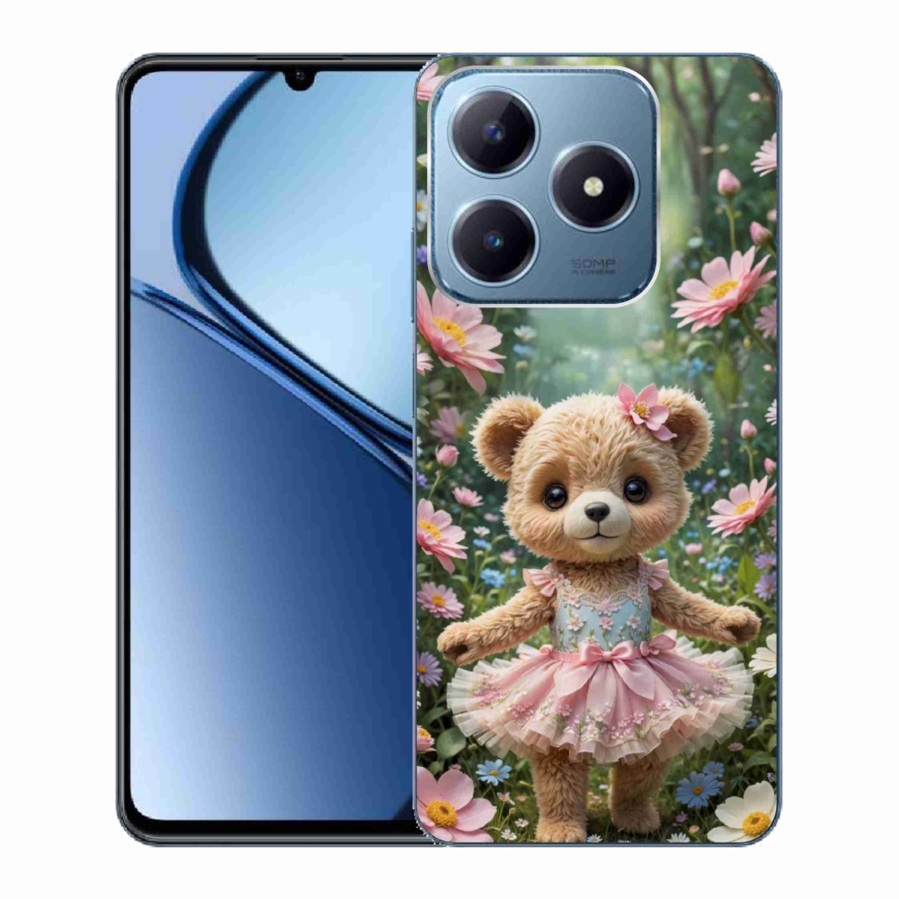 Gélový kryt mmCase na Realme C63 - roztomilý medvedík v kvetoch
