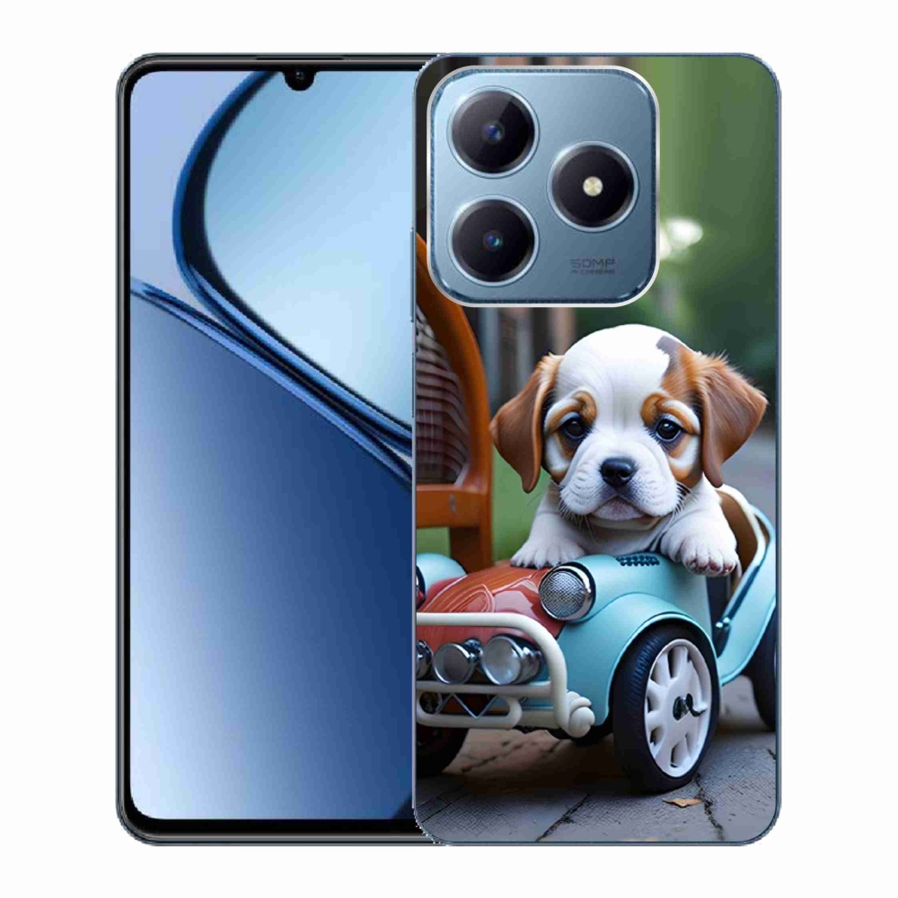 Gélový kryt mmCase na Realme C63 - šteňa v retro aute