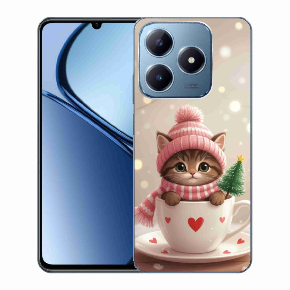 Gélový kryt mmCase na Realme C63 - vianočné mačiatko v hrnčeku