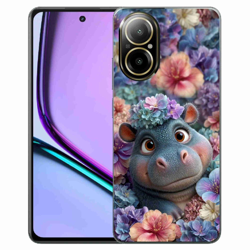 Gélový kryt mmCase na Realme C67 - hrošík v kvetoch