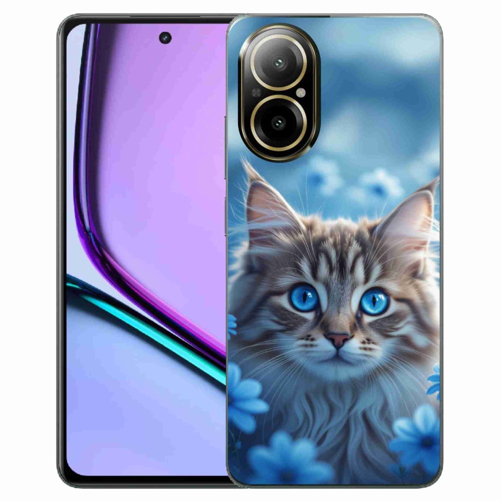 Gélový kryt mmCase na Realme C67 - mačiatko v modrých kvetoch