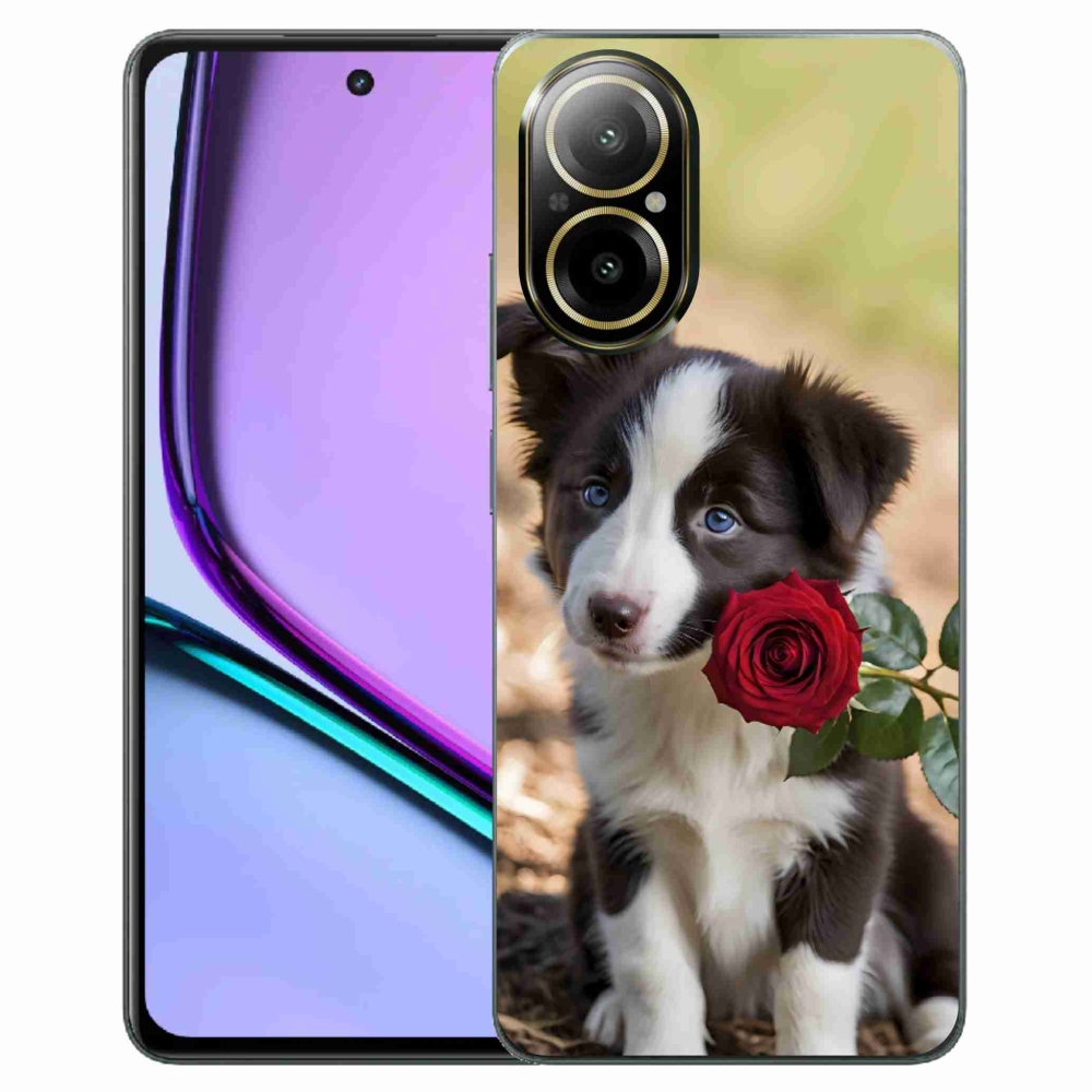 Gélový kryt mmCase na Realme C67 - roztomilá border kólia s ružou