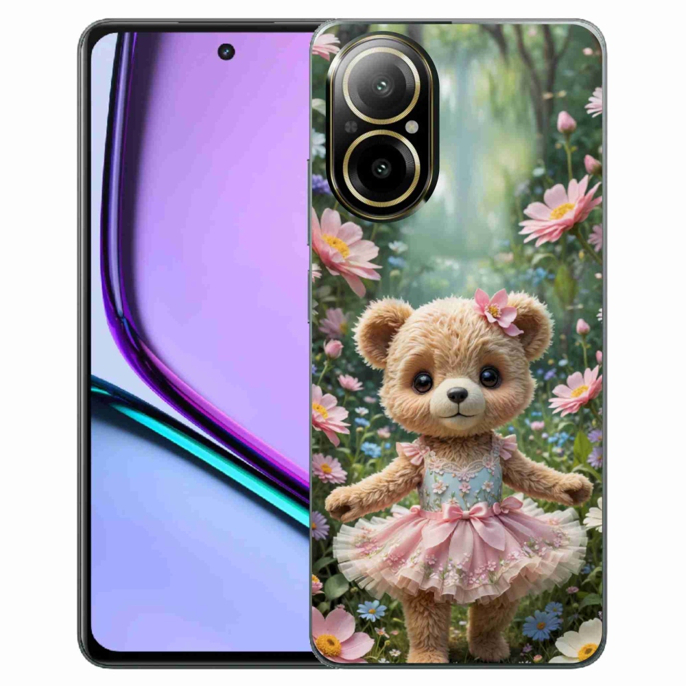 Gélový kryt mmCase na Realme C67 - roztomilý medvedík v kvetoch