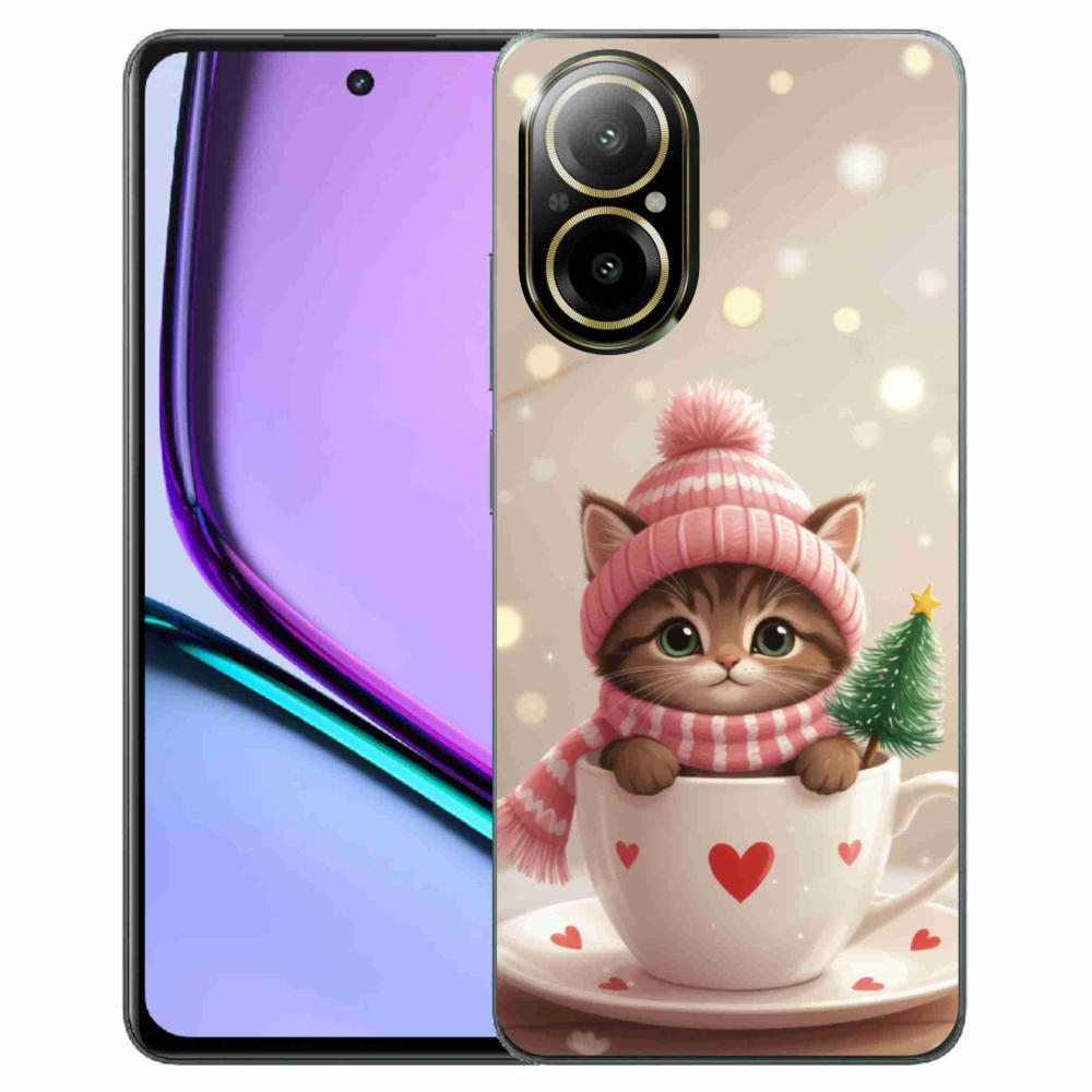 Gélový kryt mmCase na Realme C67 - vianočné mačiatko v hrnčeku