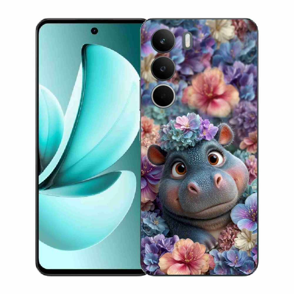 Gélový kryt mmCase na Realme C71 - hrošík v kvetoch