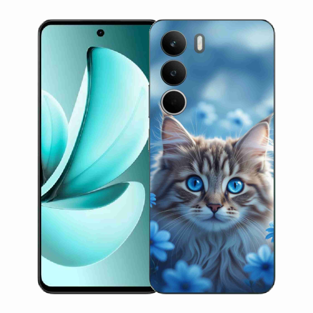 Gélový kryt mmCase na Realme C71 - mačiatko v modrých kvetoch