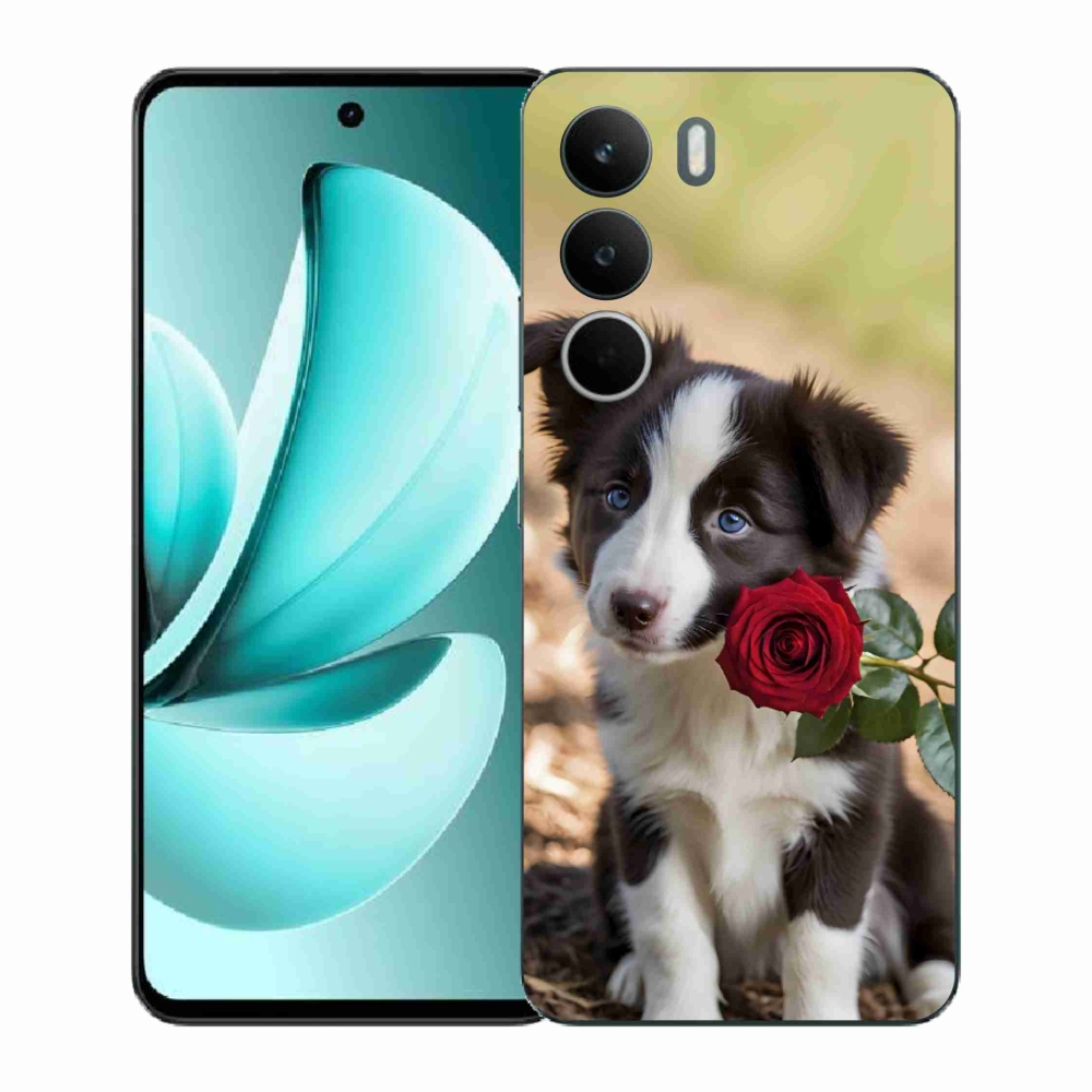 Gélový kryt mmCase na Realme C71 - roztomilá border kólia s ružou