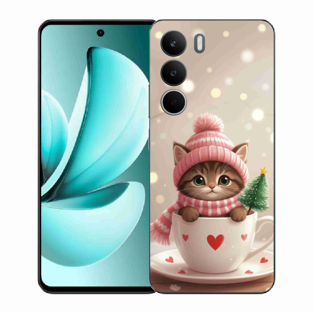Gélový kryt mmCase na Realme C71 - vianočné mačiatko v hrnčeku