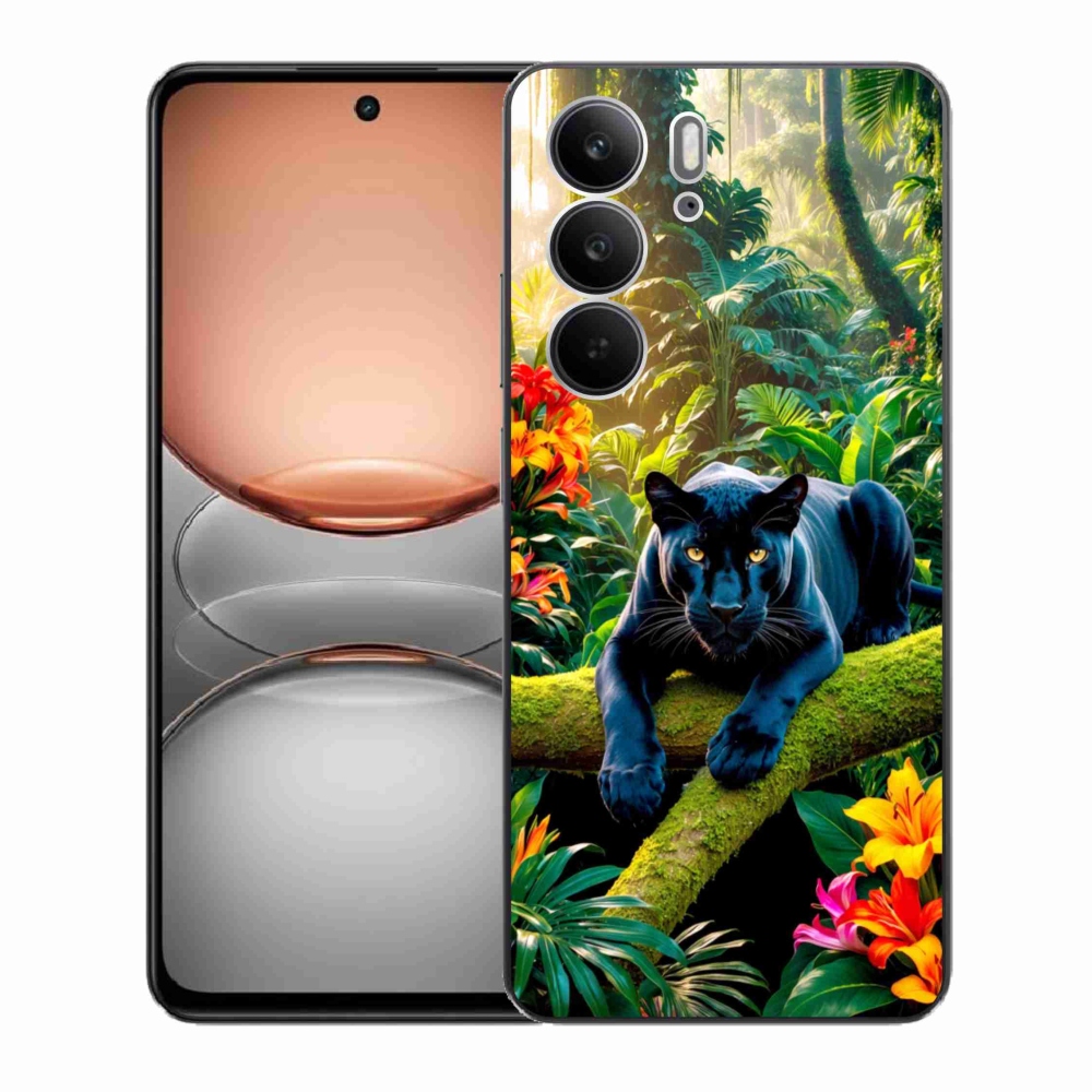 Gélový kryt mmCase na Realme C75 - čierny panter v džungli