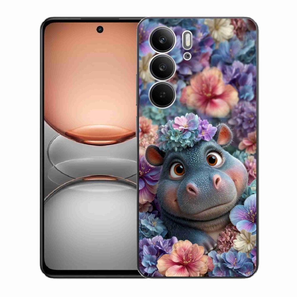 Gélový kryt mmCase na Realme C75 - hrošík v kvetoch