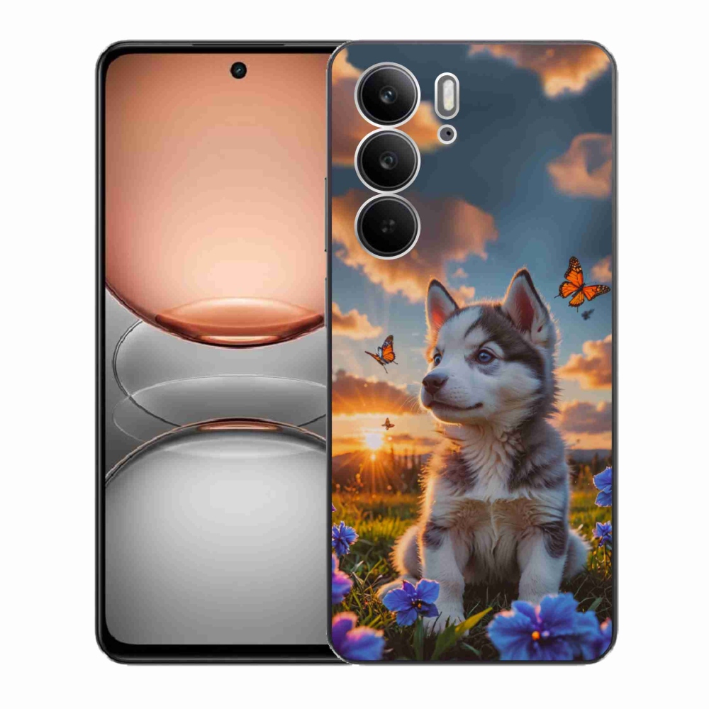 Gélový kryt mmCase na Realme C75 - husky pri západe slnka