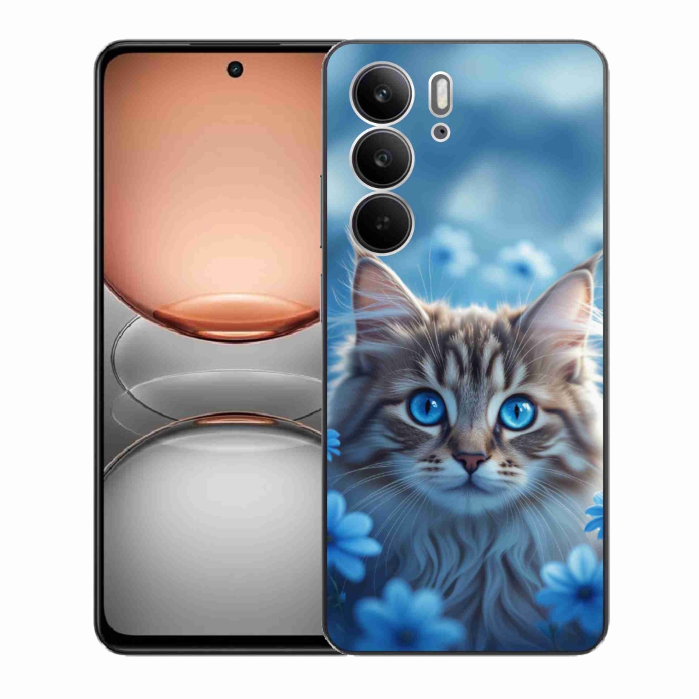 Gélový kryt mmCase na Realme C75 - mačiatko v modrých kvetoch