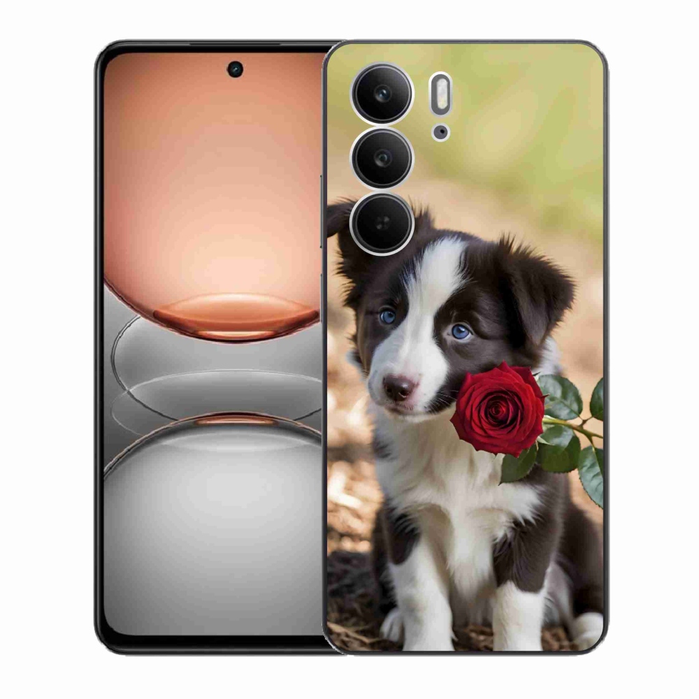 Gélový kryt mmCase na Realme C75 - roztomilá border kólia s ružou