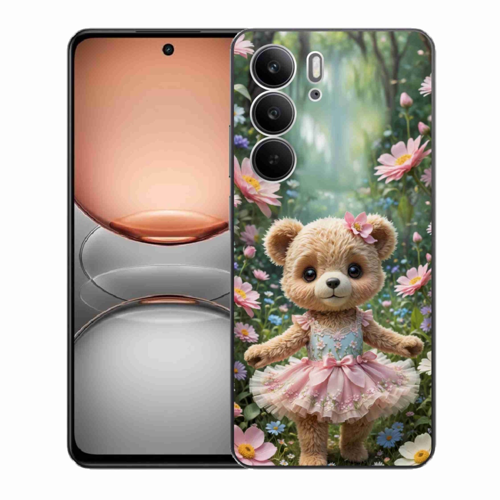 Gélový kryt mmCase na Realme C75 - roztomilý medvedík v kvetoch