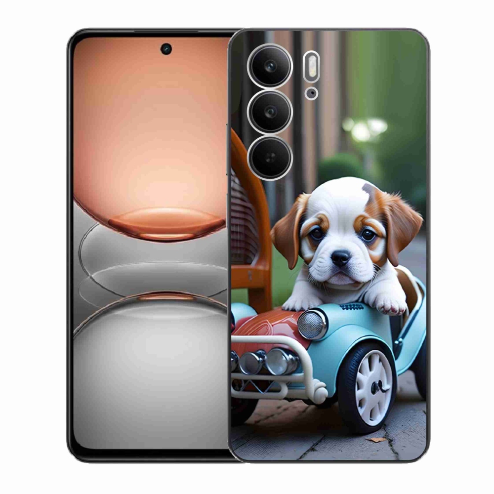 Gélový kryt mmCase na Realme C75 - šteňa v retro aute