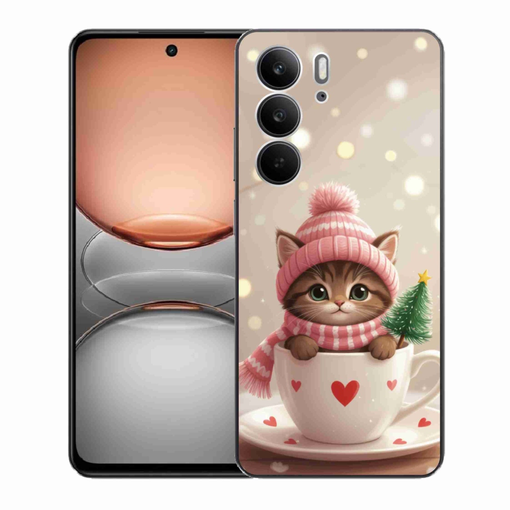 Gélový kryt mmCase na Realme C75 - vianočné mačiatko v hrnčeku