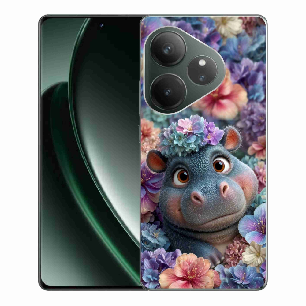 Gélový kryt mmCase na Realme GT 6 5G/GT 6T 5G - hrošík v kvetoch