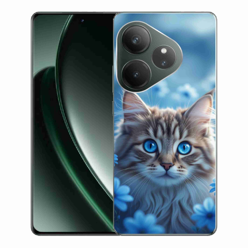 Gélový kryt mmCase na Realme GT 6 5G/GT 6T 5G - mačiatko v modrých kvetoch