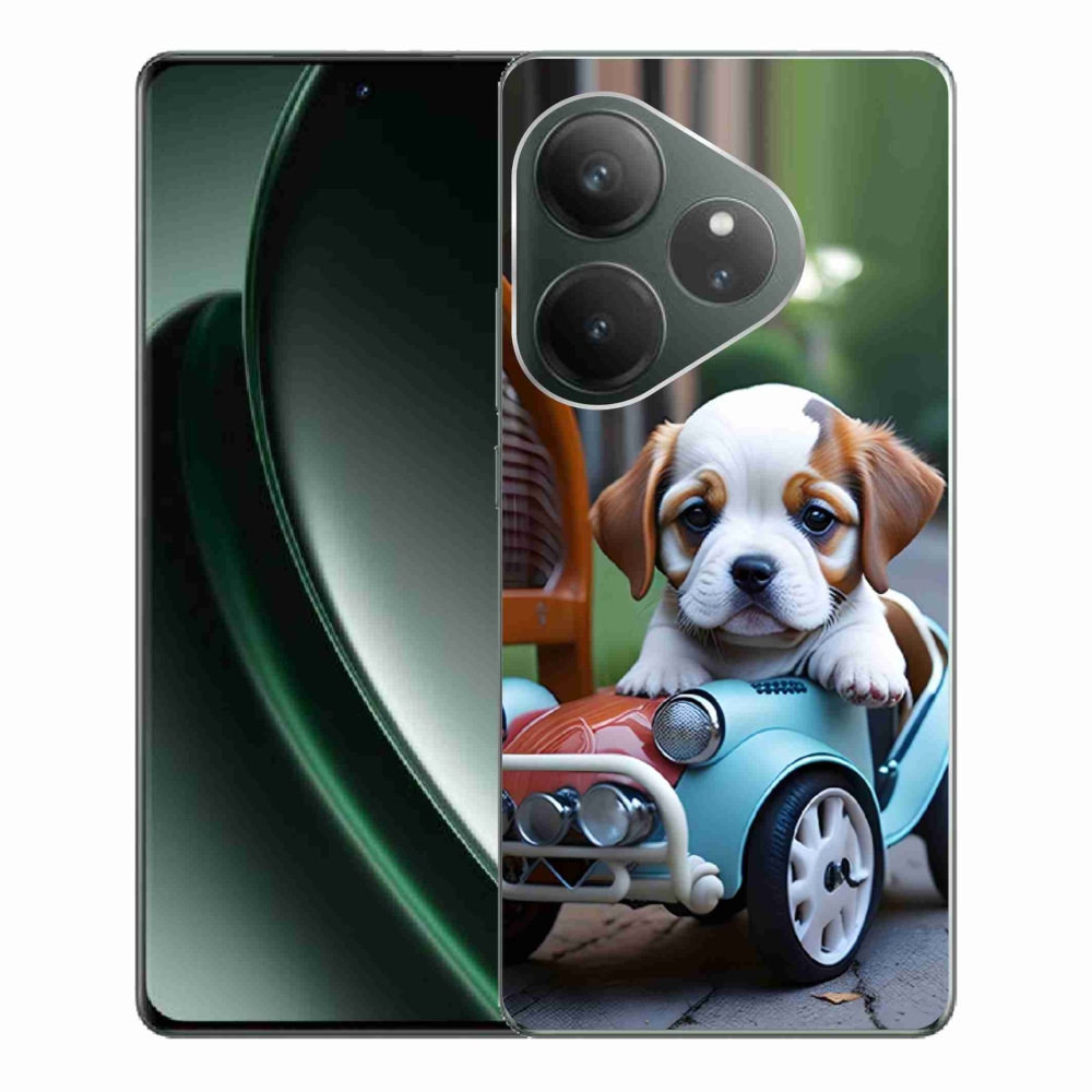 Gélový kryt mmCase na Realme GT 6 5G/GT 6T 5G - šteňa v retro aute