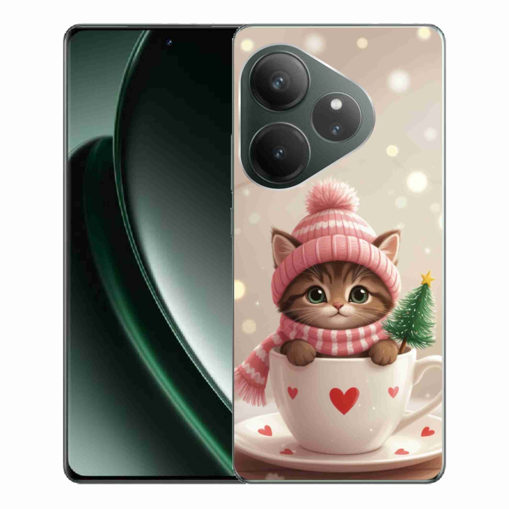 Gélový kryt mmCase na Realme GT 6 5G/GT 6T 5G - vianočné mačiatko v hrnčeku
