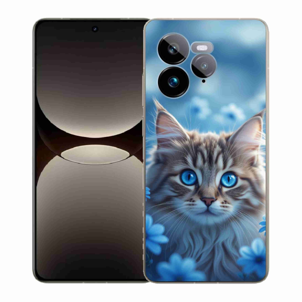 Gélový kryt mmCase na Realme GT 7 Pro 5G - mačiatko v modrých kvetoch
