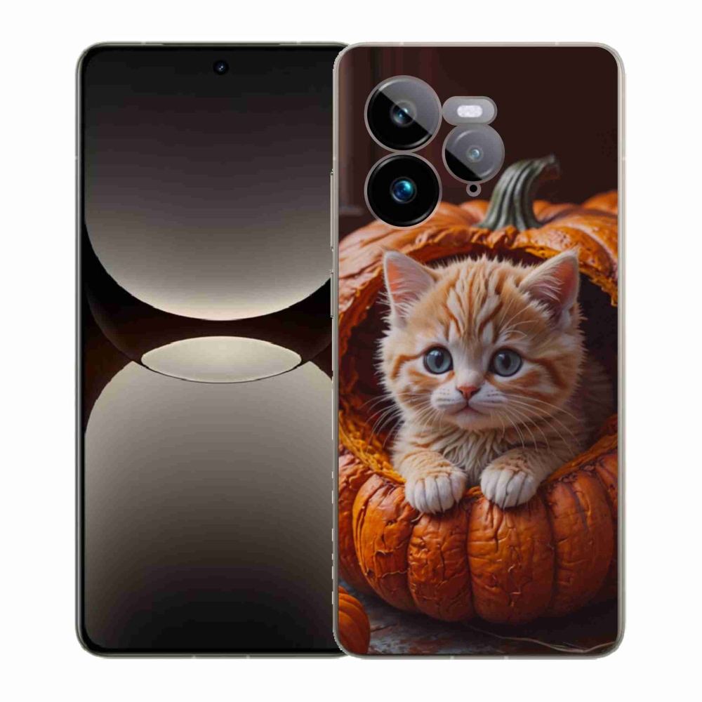 Gélový kryt mmCase na Realme GT 7 Pro 5G - mačiatko a tekvica 2