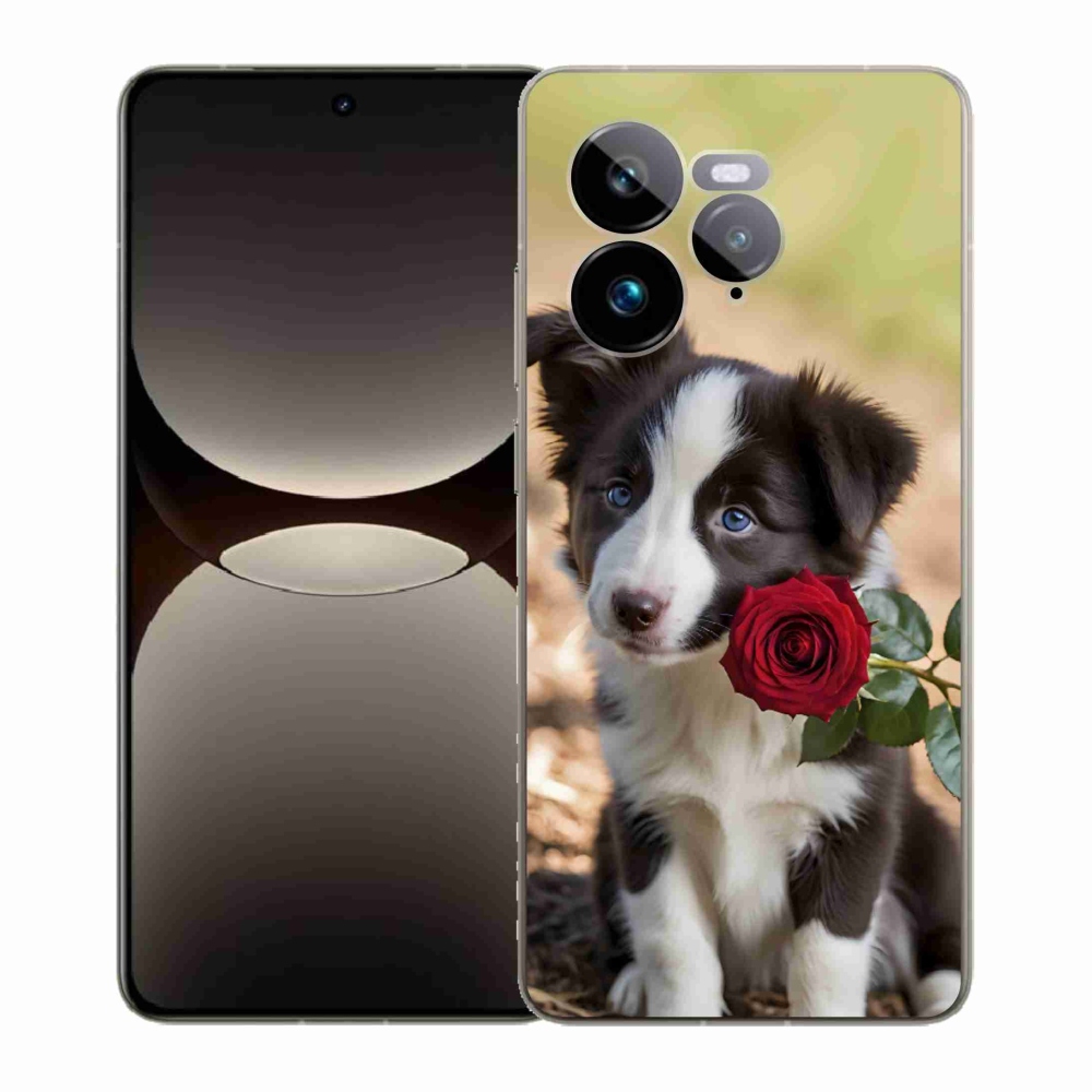 Gélový kryt mmCase na Realme GT 7 Pro 5G - roztomilá border kólia s ružou