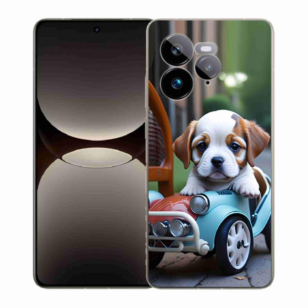 Gélový kryt mmCase na Realme GT 7 Pro 5G - šteňa v retro aute