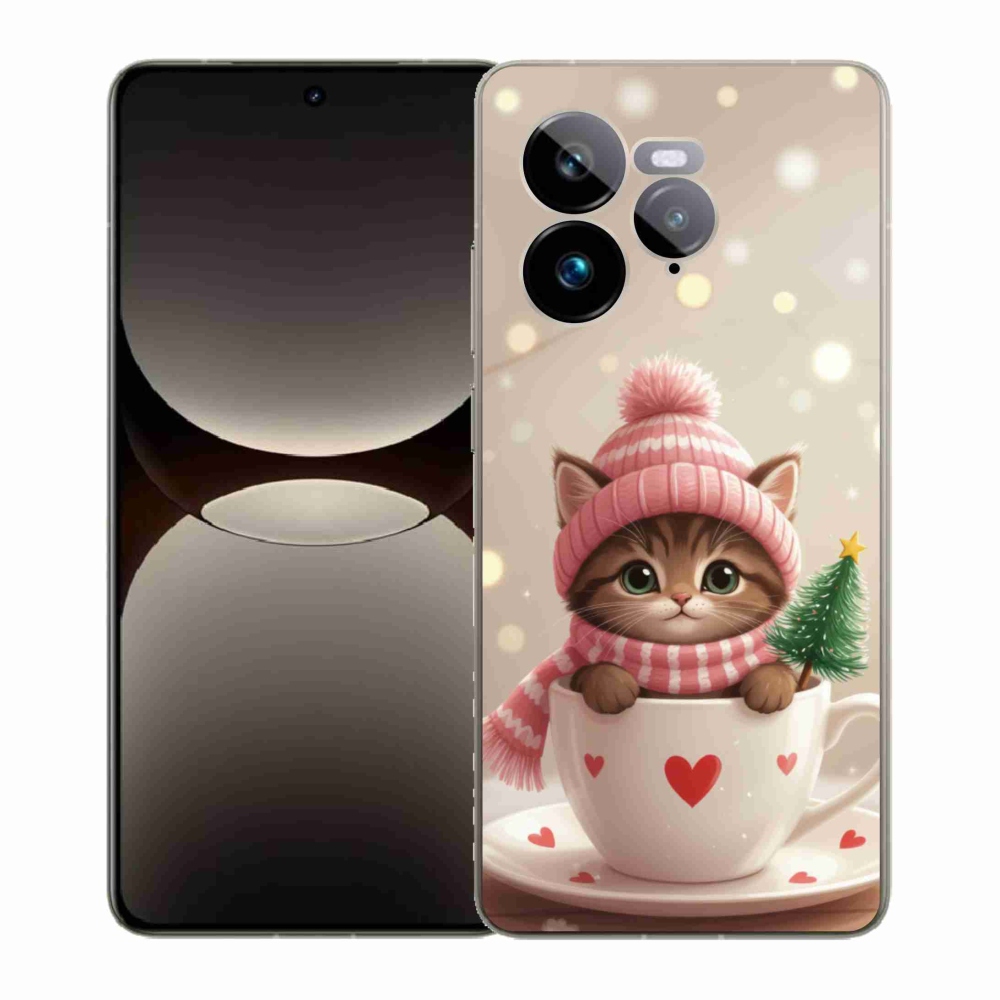 Gélový kryt mmCase na Realme GT 7 Pro 5G - vianočné mačiatko v hrnčeku