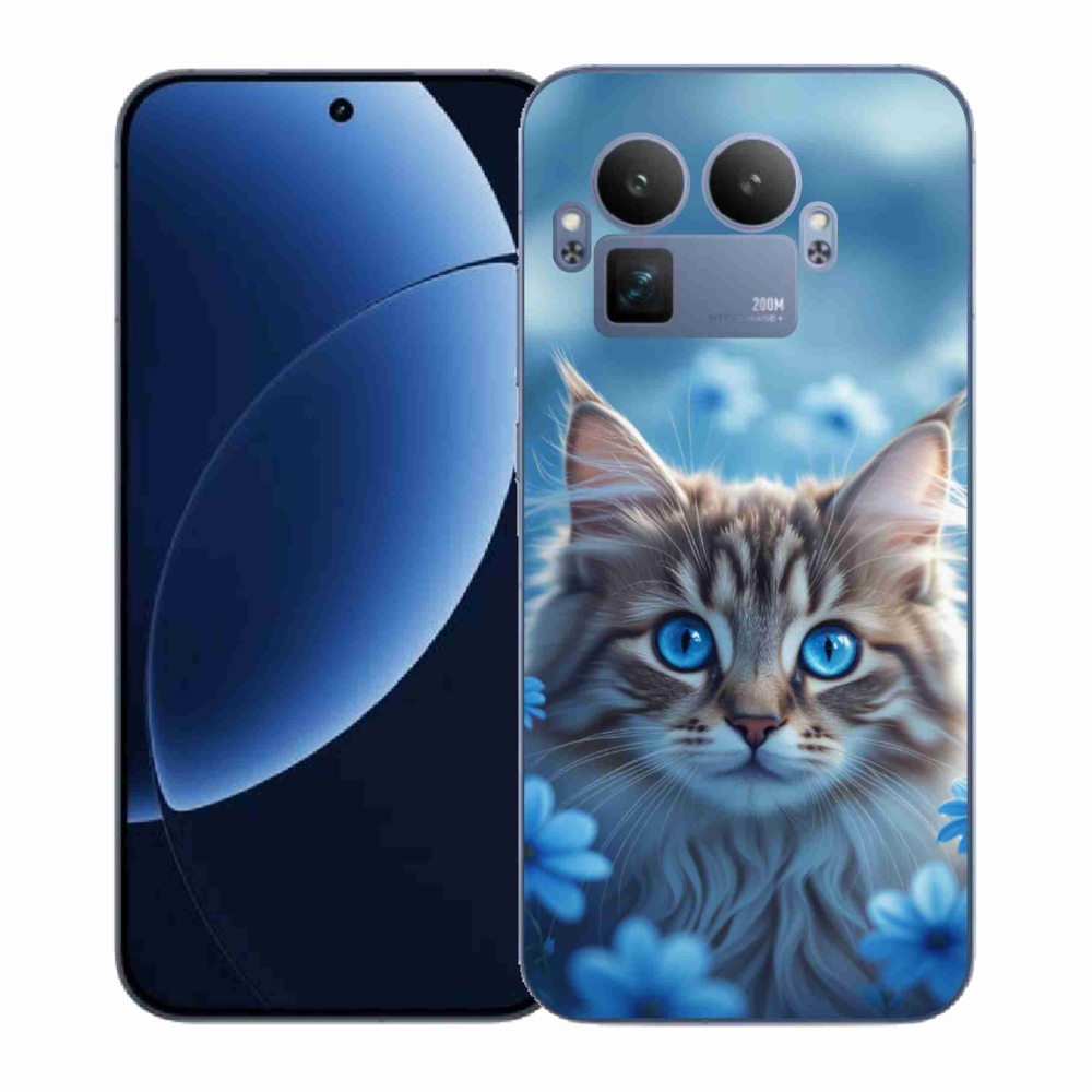 Gélový kryt mmCase na Realme GT 8 Pro 5G - mačiatko v modrých kvetoch